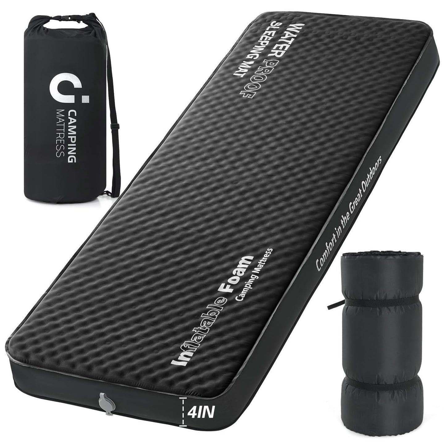 Self Inflating Sleeping Pad Ultra Thick Foam Camping Mattress with Air Pump Sack Small Single Size Sleeping Mats for Adults Inflatable Camping Pad Single Bed Travel Car Tent Home Black7