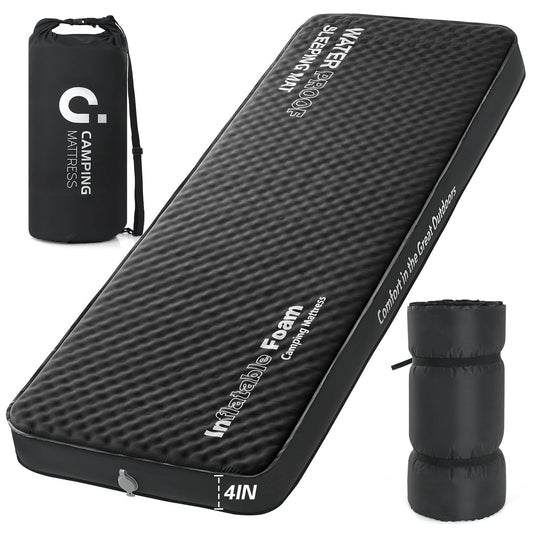 Self Inflating Sleeping Pad Ultra Thick Foam Camping Mattress with Air Pump Sack Small Single Size Sleeping Mats for Adults Inflatable Camping Pad Single Bed Travel Car Tent Home Black7