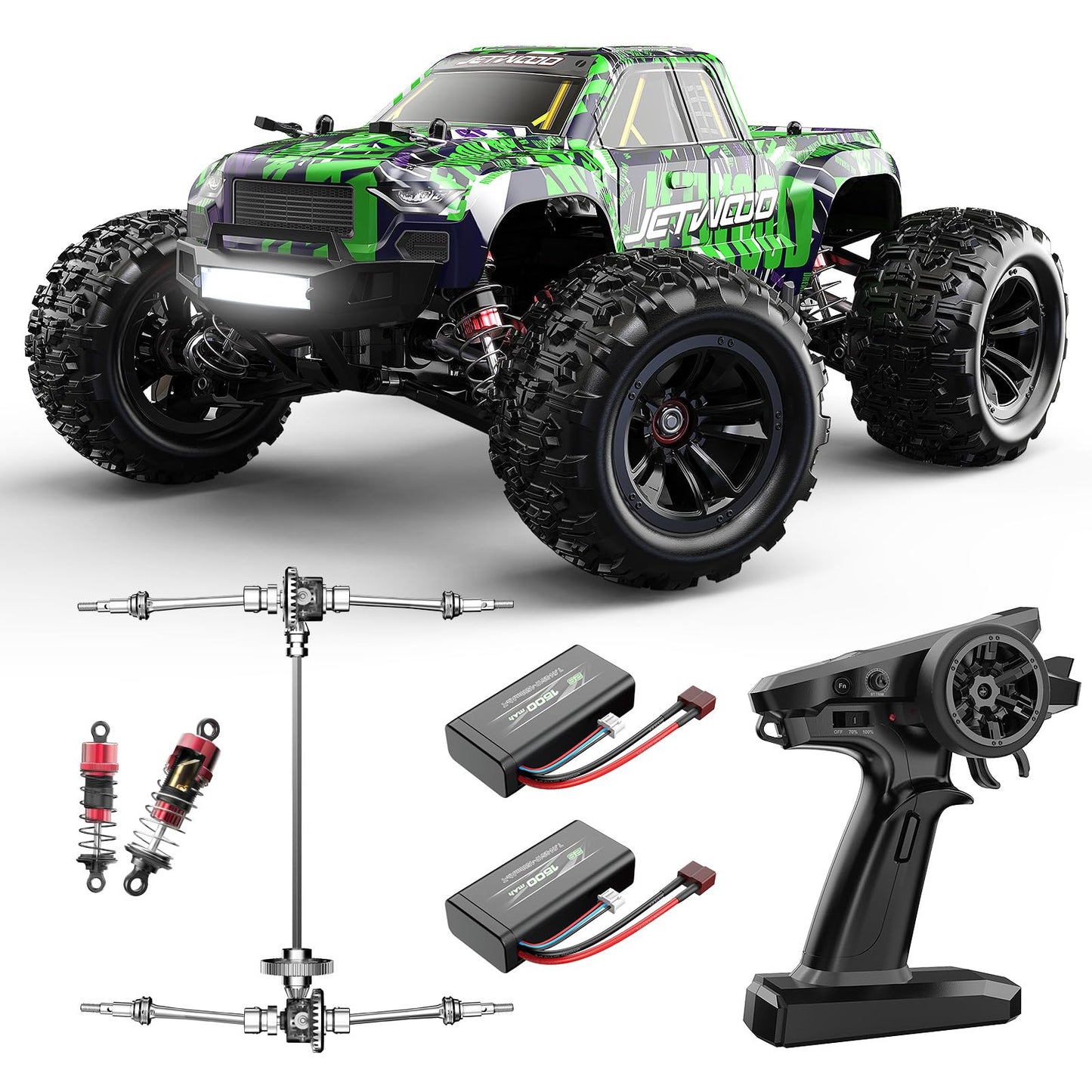 Jetwood 1/16 Fast Remote Control Car for Adults Electric 4WD RTR RC Cars High Speed RC Truck Gifts for Boys Max 38 kph Offroad RC JC16W with 2 Batteries
