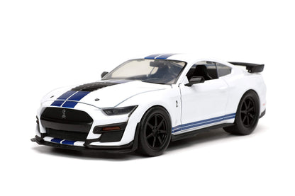 Jada Toys Bigtime Muscle 1:24 2020 Ford Mustang Shelby GT500 Die-cast Car Blue White Stripes Toys for Kids and Adults