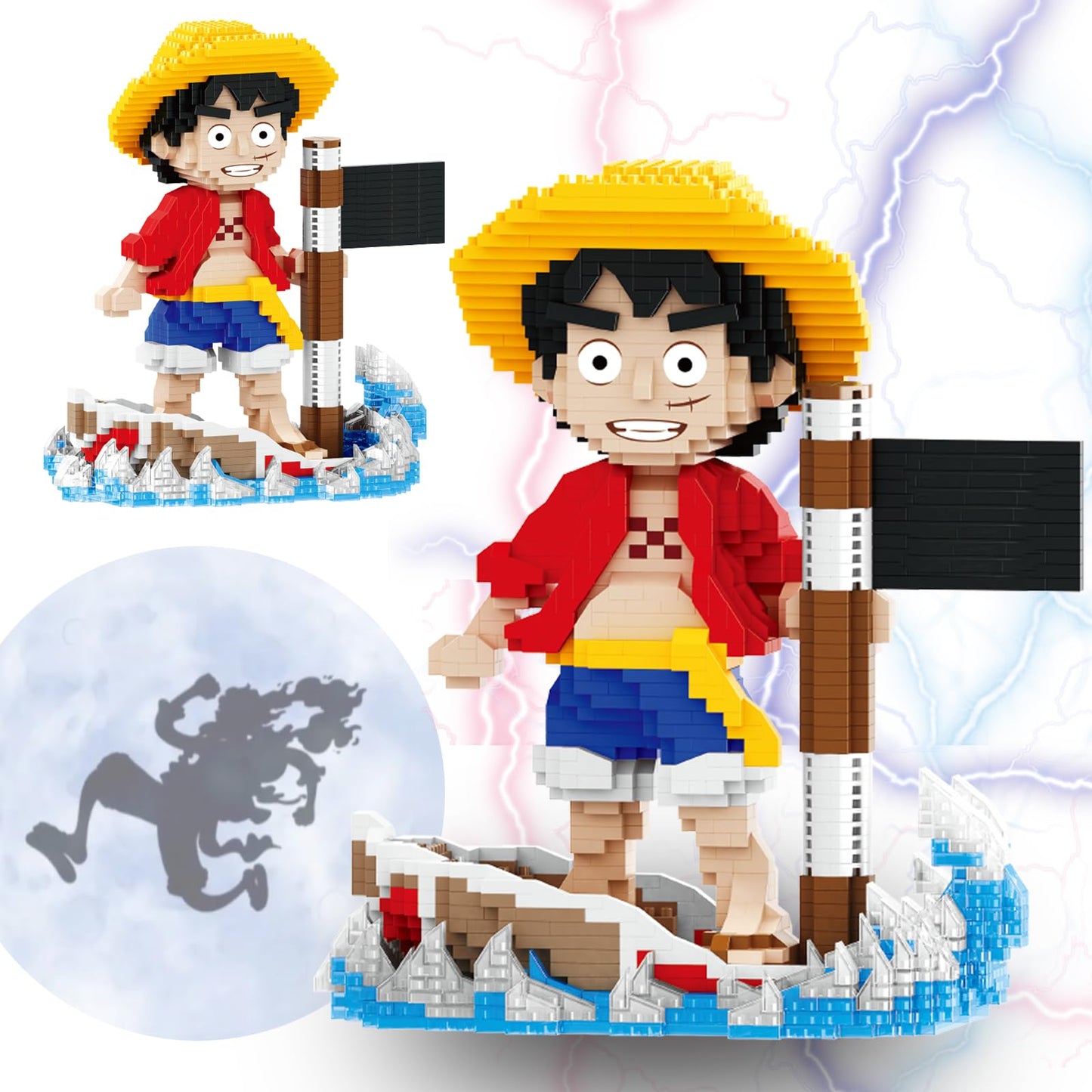 JESGO One Piece Anime Figure Monkey D.Luffy Building Kit Classic One Piece Merch Hero Character Statue Stacking Blocks Not Compatible with Lego Creative Christmas Decor Gift for Kid Adult (1745PCS)