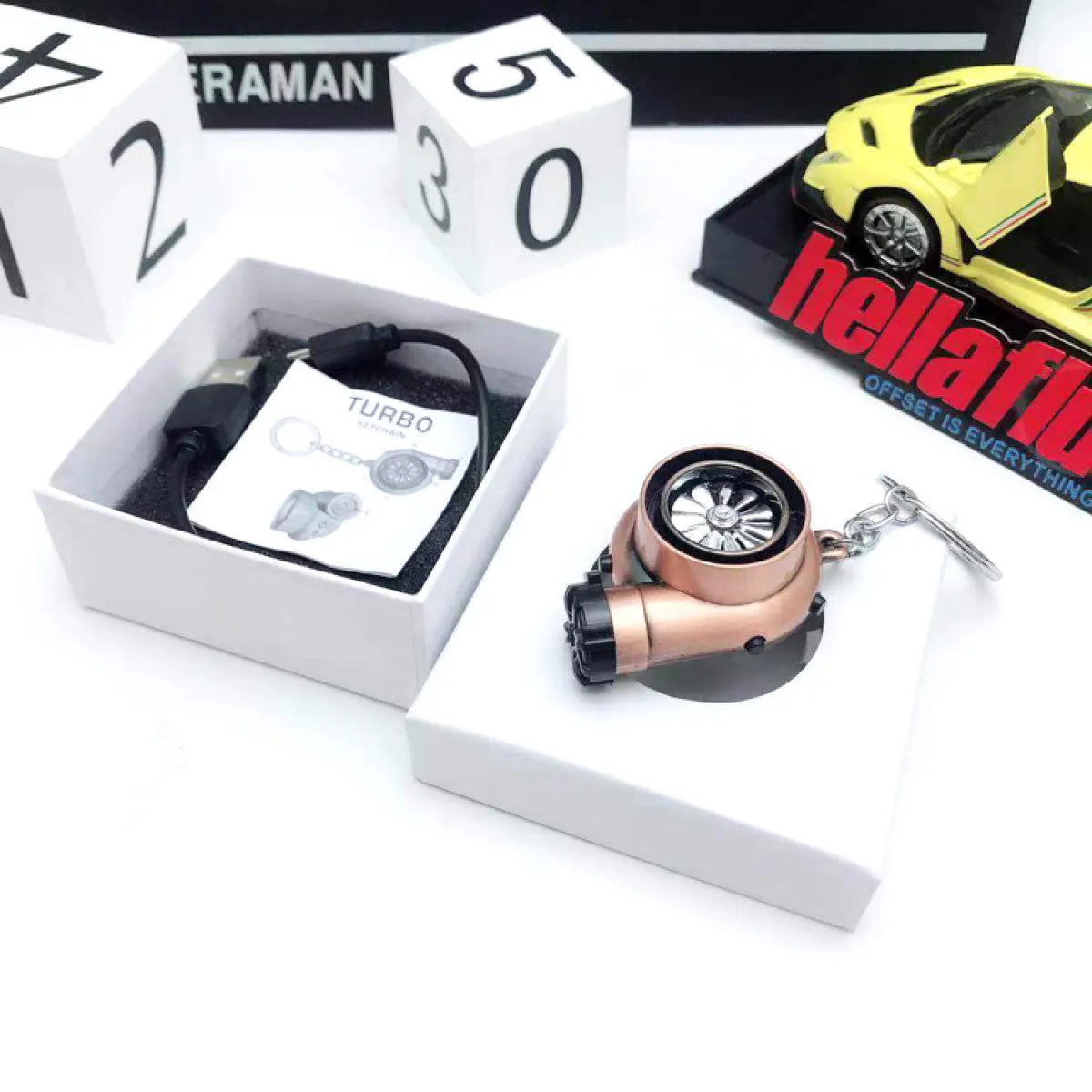 Car Turbo Charger Key Chain USB Charging Accessories USB LED LIGHT