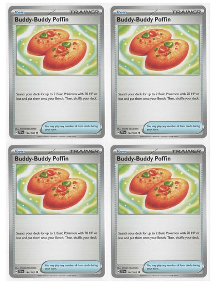 Buddy Buudy Poffin 144/162 - Temporal Forces Pokemon Trainer Card Set x4 Playset