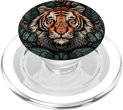 Tiger Jungle Leafs Boho PopSockets MagSafe PopGrip for iPhone