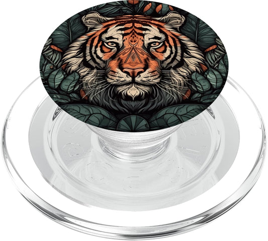 Tiger Jungle Leafs Boho PopSockets MagSafe PopGrip for iPhone