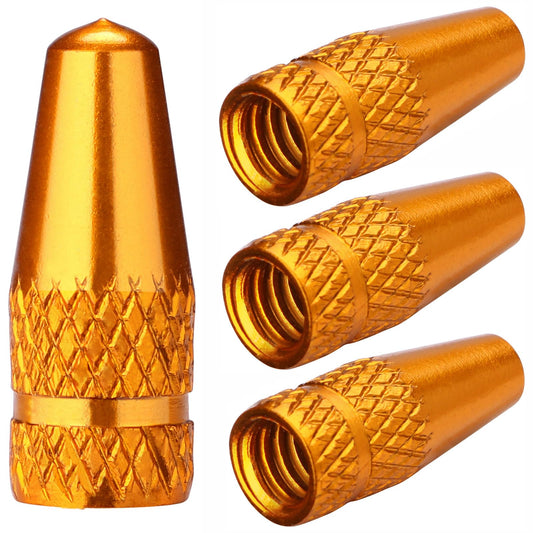 Gold Presta Valve caps Aluminum Anodized Bike tire air dust stem Covers-Used on Presta French valves for MTB Mountain Bike Road Bike Hybrid Bike Fat Bike (4 Pack)