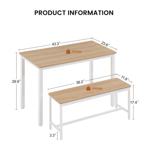 Dining Table Set, Kitchen Table Counter With Chairs 43.3"L x 23.6"W x 29.9"H