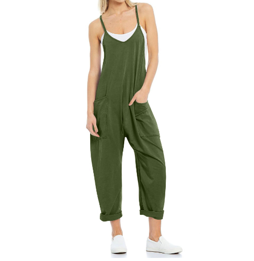 One-piece Women Woman Pocket Spaghetti Straps Knitted One-Piece Trousers