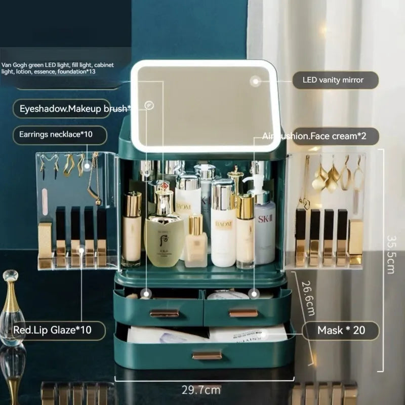 Desktop Cosmetic Storage Box built-in LED mirror