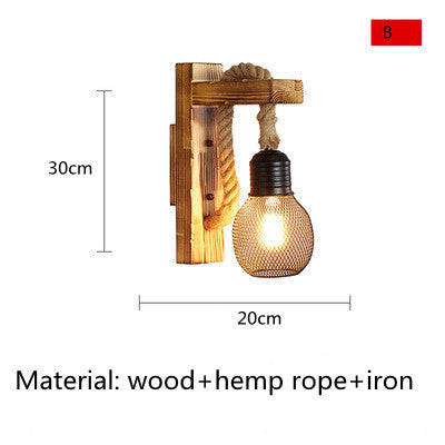 American Creative Wood Wall Light with Iron Shade