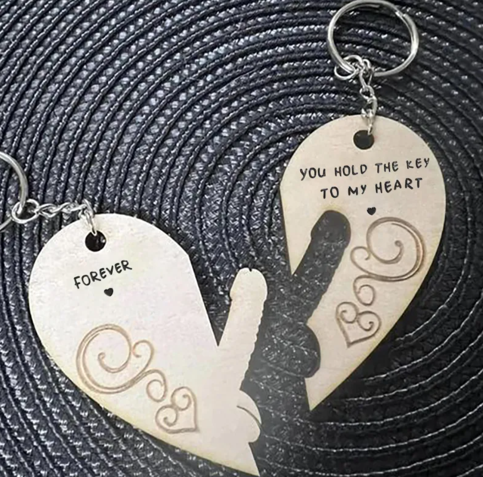 Engraved Wooden Love Couple Keychain valentine birthday gift