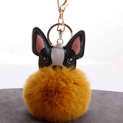 PU Dog Pom Pom Keychain for Bags and Car Decor
