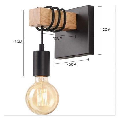 American Creative Wood Wall Light with Iron Shade