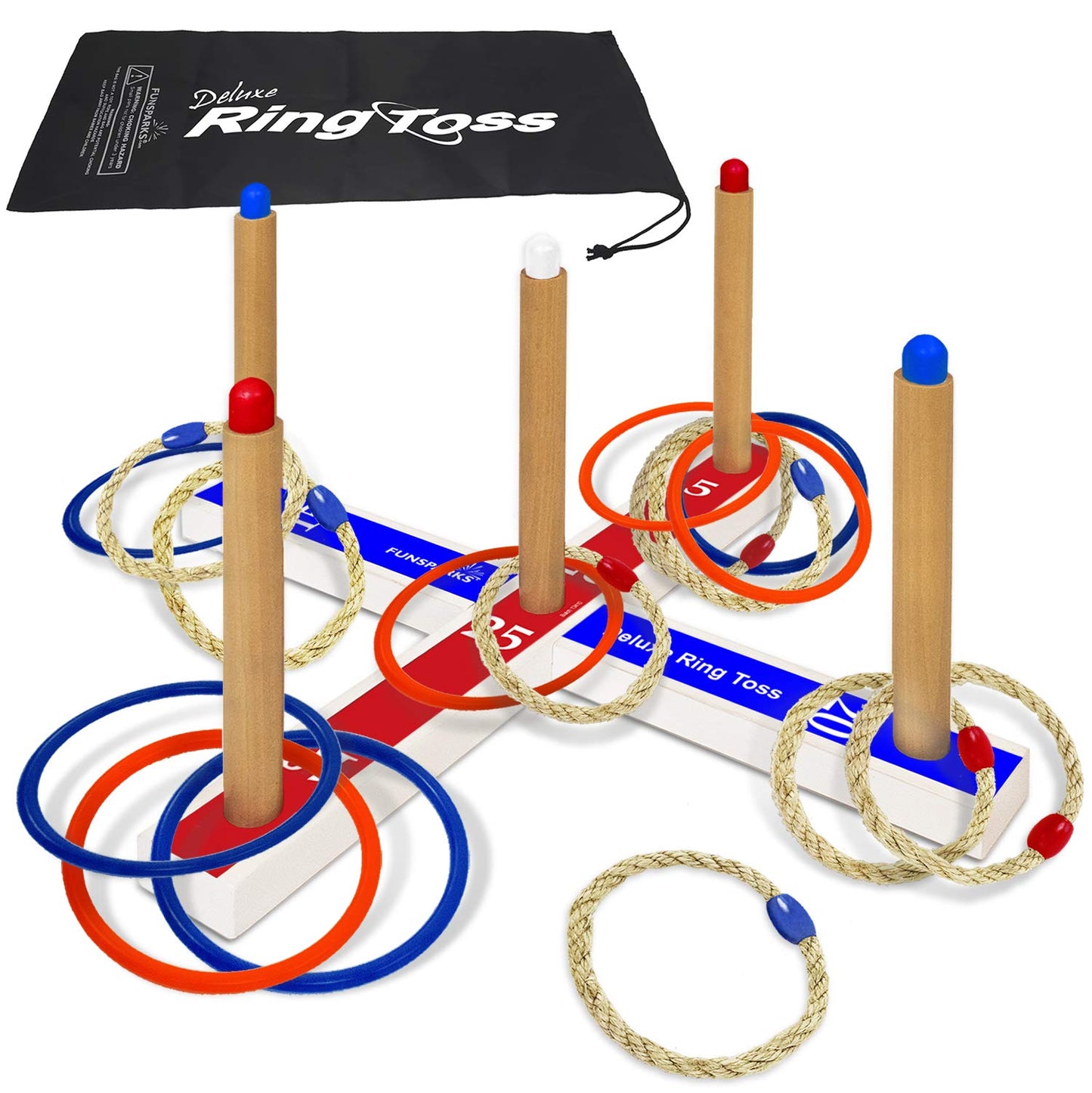Ring Toss Game for Kids Fun Ring Tossing Outdoor Game Set Carnival Games Set Indoor & Outdoor Game for Family and Friends with 16 Rings (8 Rope Rings 8 Plastic Rings)