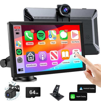 9" Wireless Carplay Screen for Car Portable Apple Carplay & Android Auto Car Stereo Audio Receiverswith 4K Dash Cam1080P Backup CameraGPS Navigation Mirror LinkBluetoothVoice ControSiri