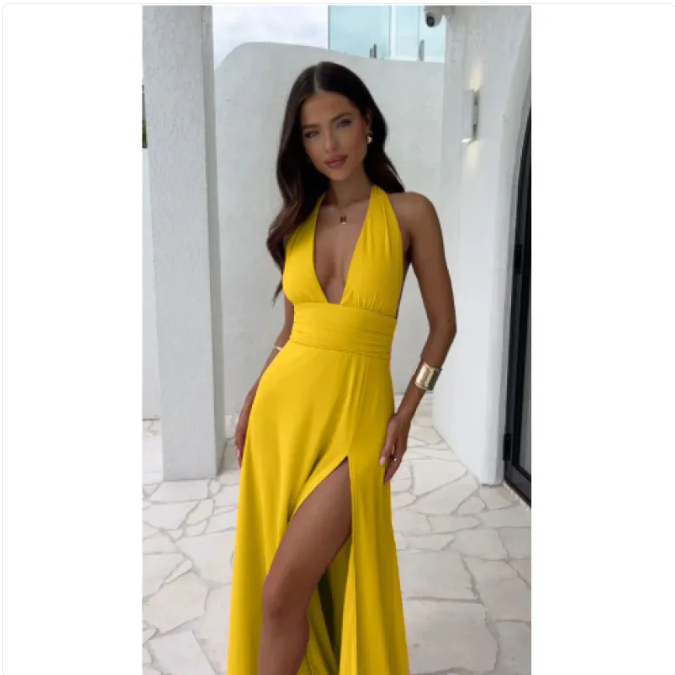 Women's Sexy Halterneck Slit Dress woman women date couple party clubbing