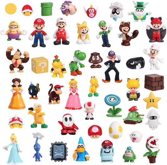 Isaneihas 48 pcs Set Mario Figures Toy - Mario & Luigi Figurines – Yoshi & Mario Bros Action Figures （2 inch）