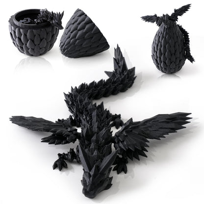 hocado 3D Printed Dragon in Eggs Wing Dragon Egg Flying Articulated Dragon Crystal Dragon Fidget Toy with Dragon Eggs Flexible Executive Desk Toys Home Office Decor (Black Wing Dragon Egg)