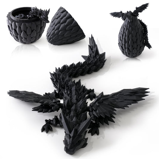hocado 3D Printed Dragon in Eggs Wing Dragon Egg Flying Articulated Dragon Crystal Dragon Fidget Toy with Dragon Eggs Flexible Executive Desk Toys Home Office Decor (Black Wing Dragon Egg)