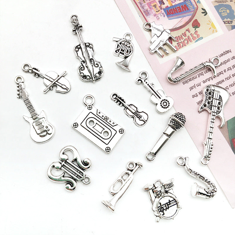 Cute DIY Music Series Violin Guitar Note keychain pendant necklace