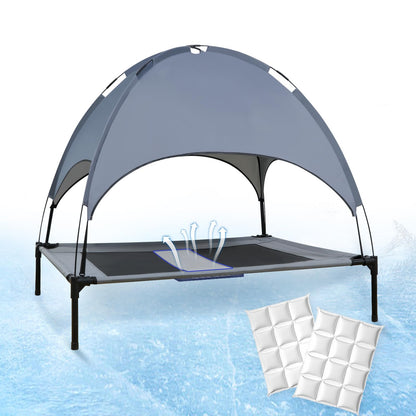 Cooling Dog Bed with Ice Pack 48 Extra Large Outdoor Dog Bed with Canopy Outdoor Dog Cat Bed with Shade Portable Cooling Raised Dog Bed Washable Dog Hammock Bed Camping Garden