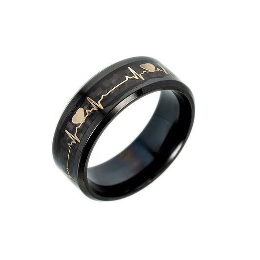 Couple Carbon Fiber ECG Ring birthday valentine romance gift