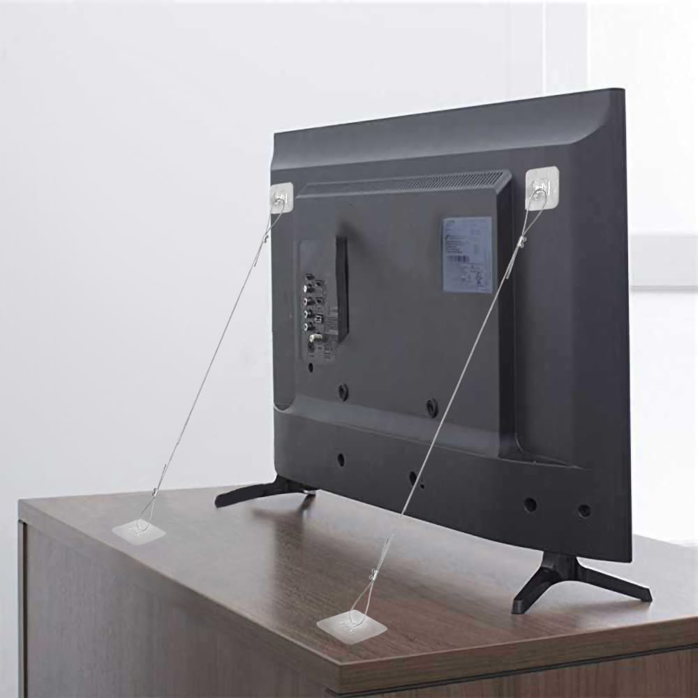 6 Pairs Adjustable TV Safety Straps 39" No Drill Furniture Anchors for Baby Proofing Self-Adhesive Securing Wall Anchors Prevent Falling Anti Tip Cabinet Computer Bookshelf Straps