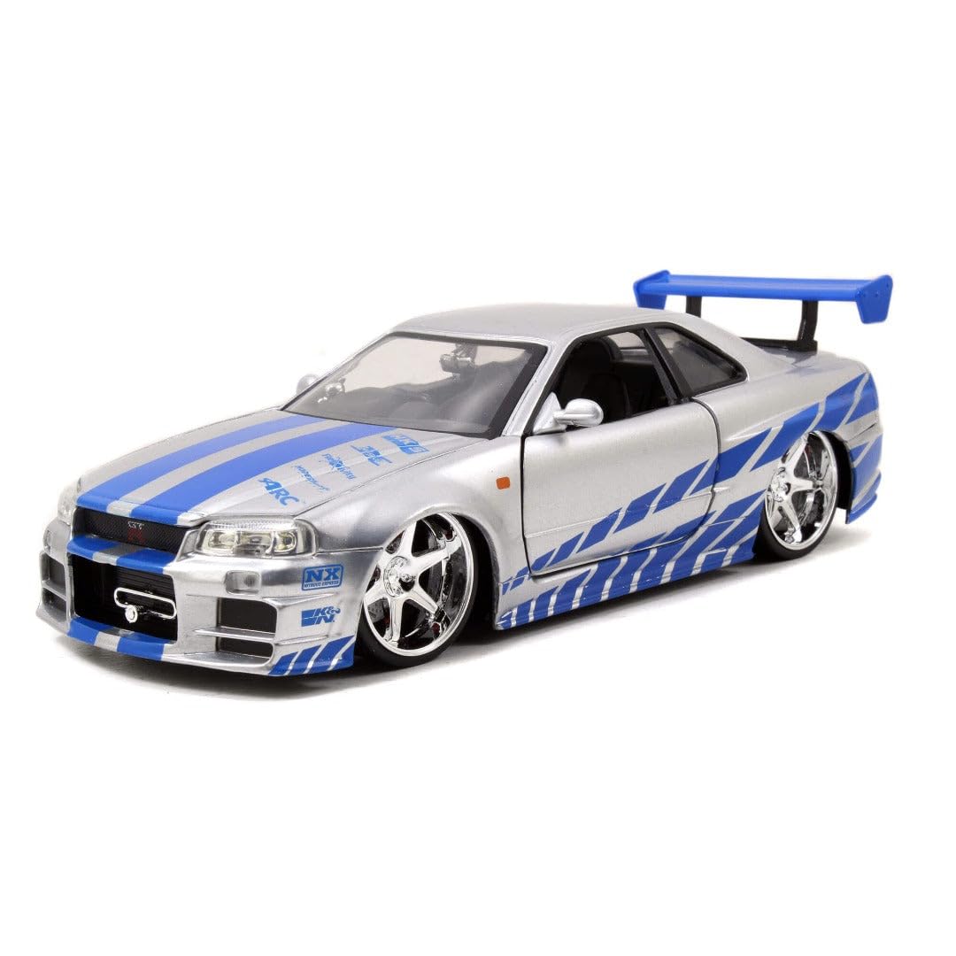 Jada Toys Fast & Furious Brian’s 2002 Nissan Skyline R34 Die-cast Car 1:24 Scale Silver & Blue19808
