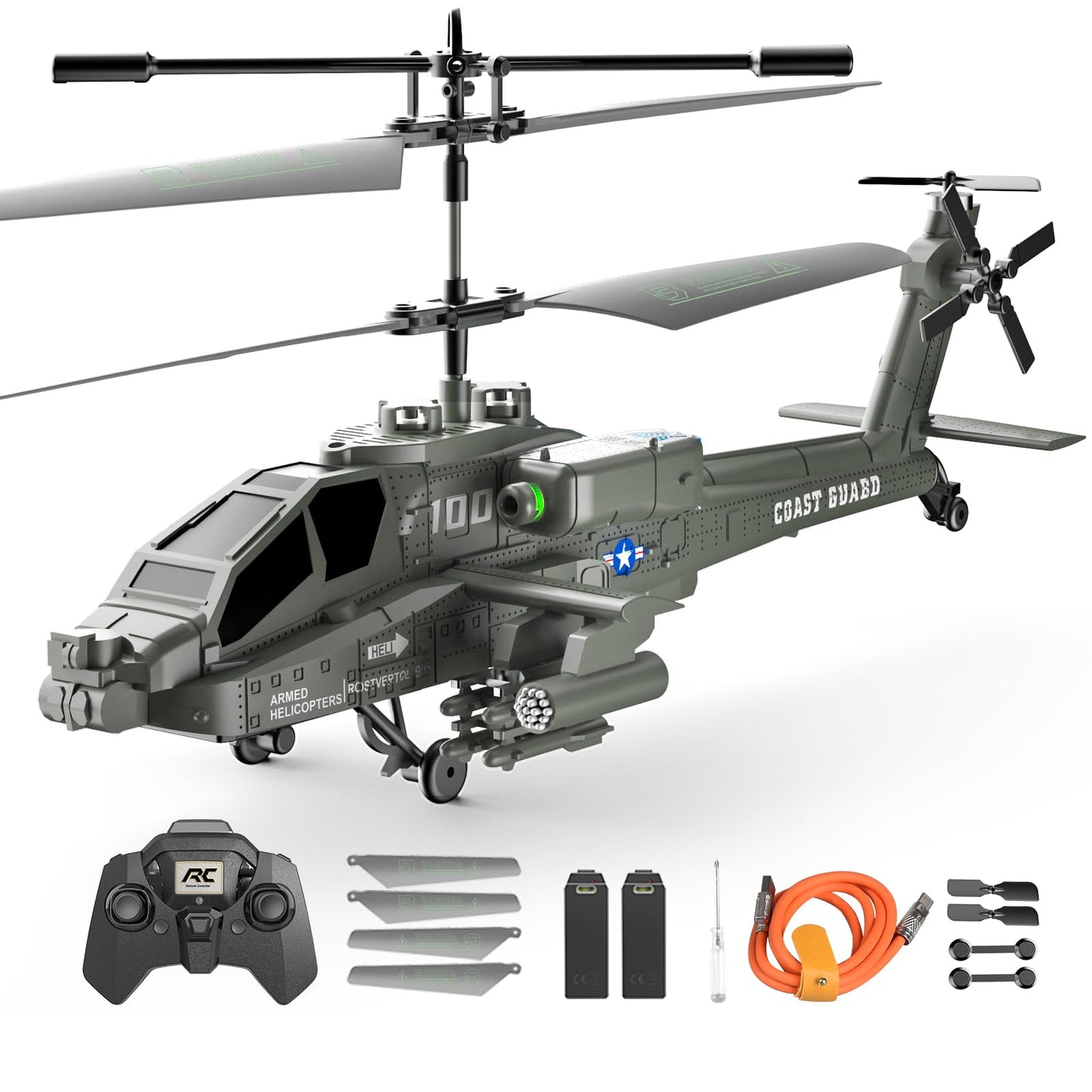 Altitude Hold RC Helicopters XIKOTEC RC Helicopter Military Remote Control Helicopter Flying Helicopter Toy 2.4GHz 3.5 Channels Helicopter with Gyro & LED Light  for Beginner (Green)