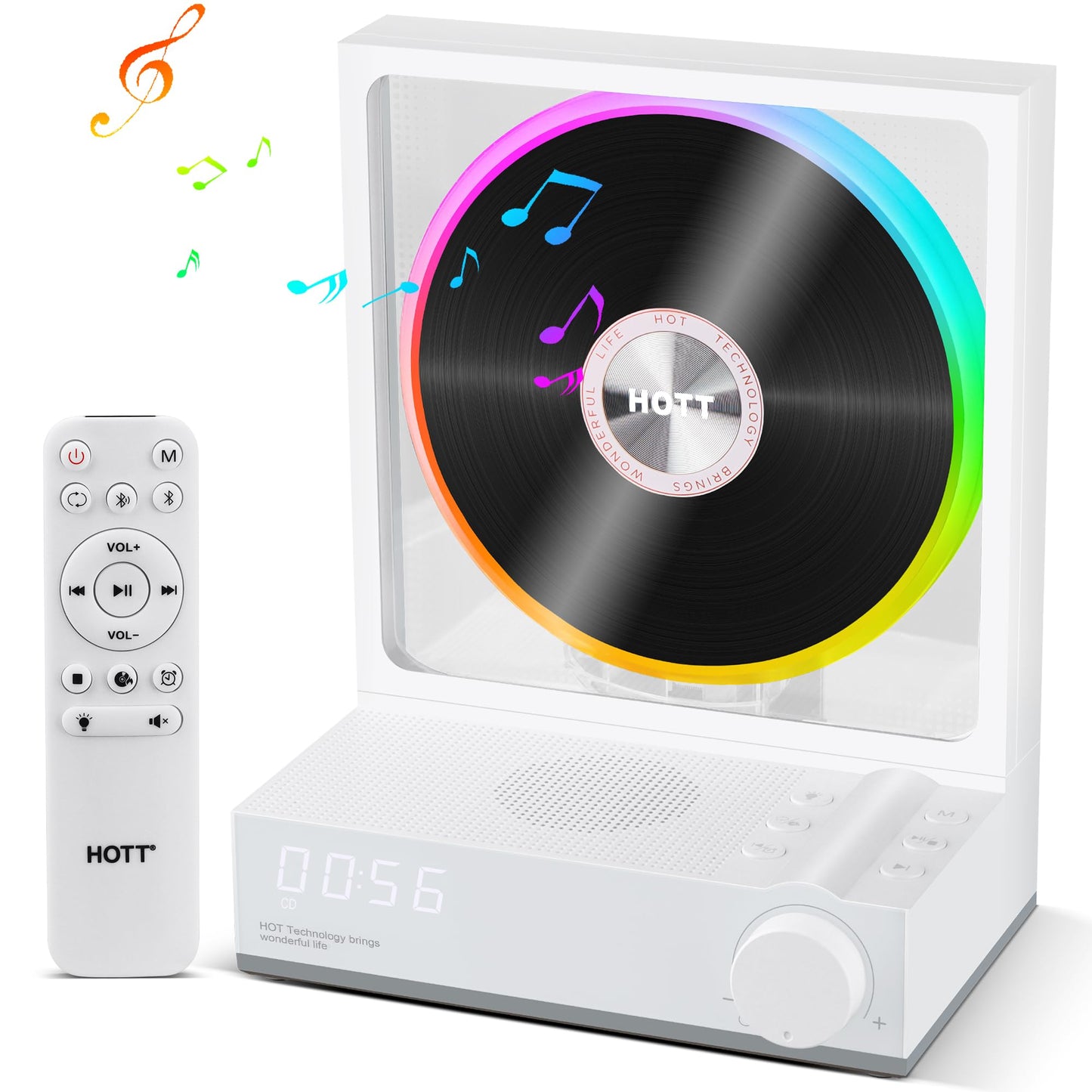 Desktop CD Player Bluetooth and Speakers CD PlayersSmall CD Players for Home with RGB Color LightsHi-Fi Stereo SoundTF Card Transcription Multifunctional Desktop CD Player (White)