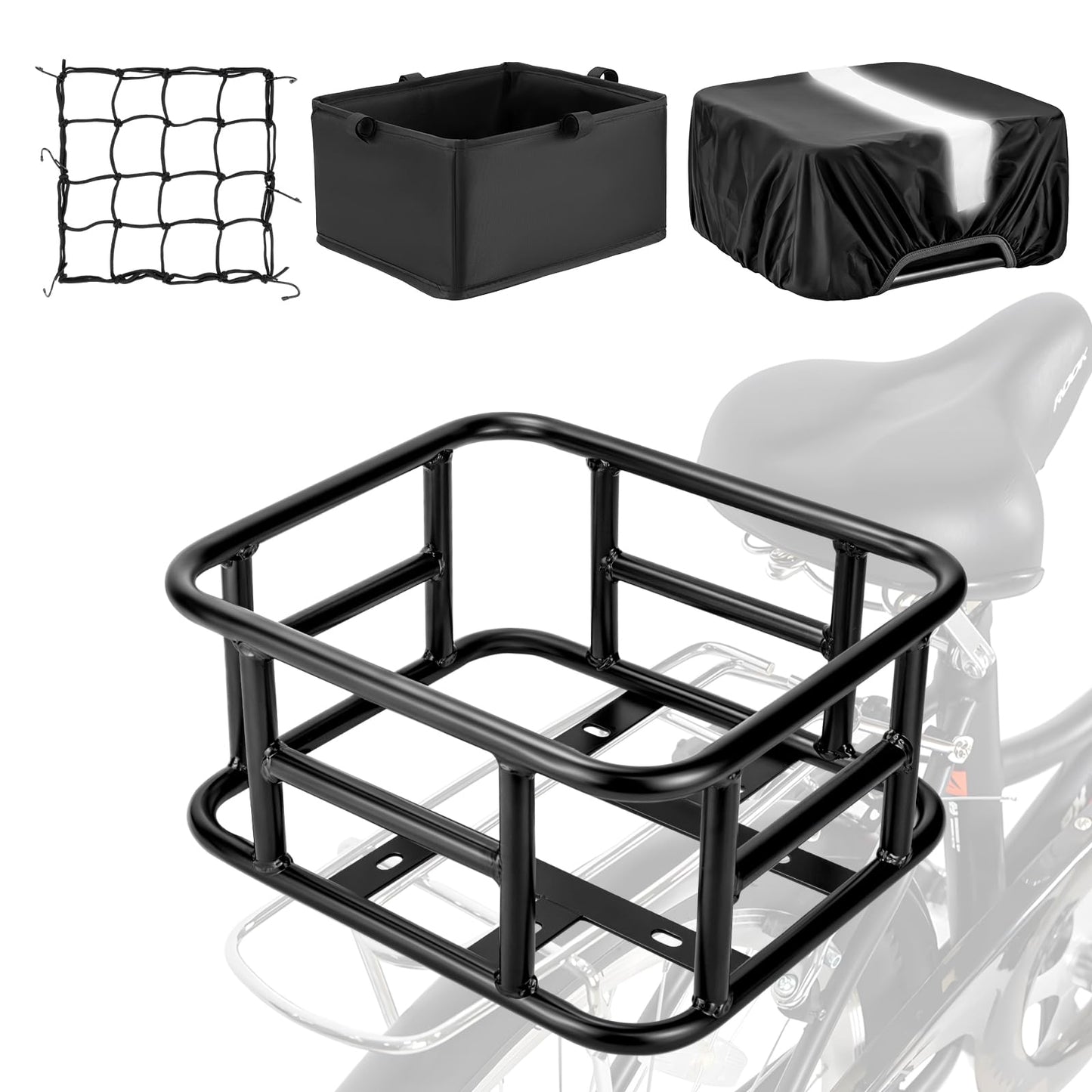 Bike Basket Rear with LinerWaterproof CoverCargo Net Large Rear Bike BasketHeavy Duty Bicycle Rear Basket for Electric Bike EbikeGreat for Bike TripCarrying GroceryBallDog