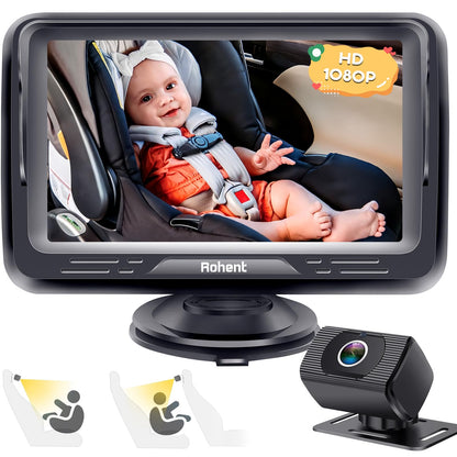 Rohent Baby Car Camera HD 1080P - Rear-Facing Infant Monitor with Night Vision 150° Wide-Angle Lens Anti-Glare Screen Easy Install 360° Adjustable Display