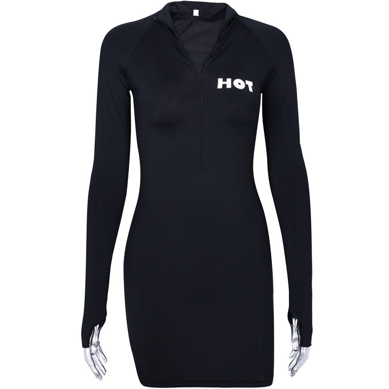 Sexy Zip Collar Long Sleeve Dress woman women date couple party night clubbing