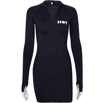 Sexy Zip Collar Long Sleeve Dress woman women date couple party night clubbing