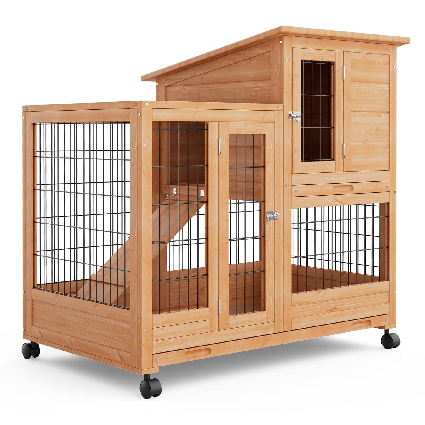 MoNiBloom 2 Story Rabbit Hutch Chicken Coop Hen House Poultry Cage for Outdoor Indoor with Weatherproof Roof Removable Tray