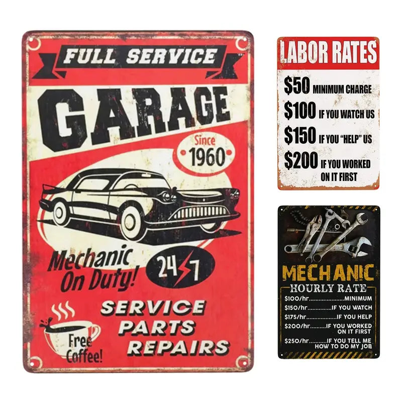 Vintage Metal Garage Service Sign for Cafes and Bars 7.9 x 11.9 inches
