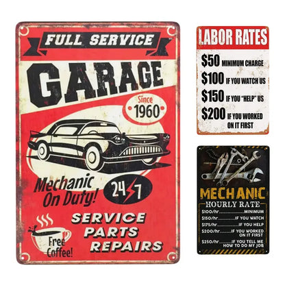 Vintage Metal Garage Service Sign for Cafes and Bars 7.9 x 11.9 inches