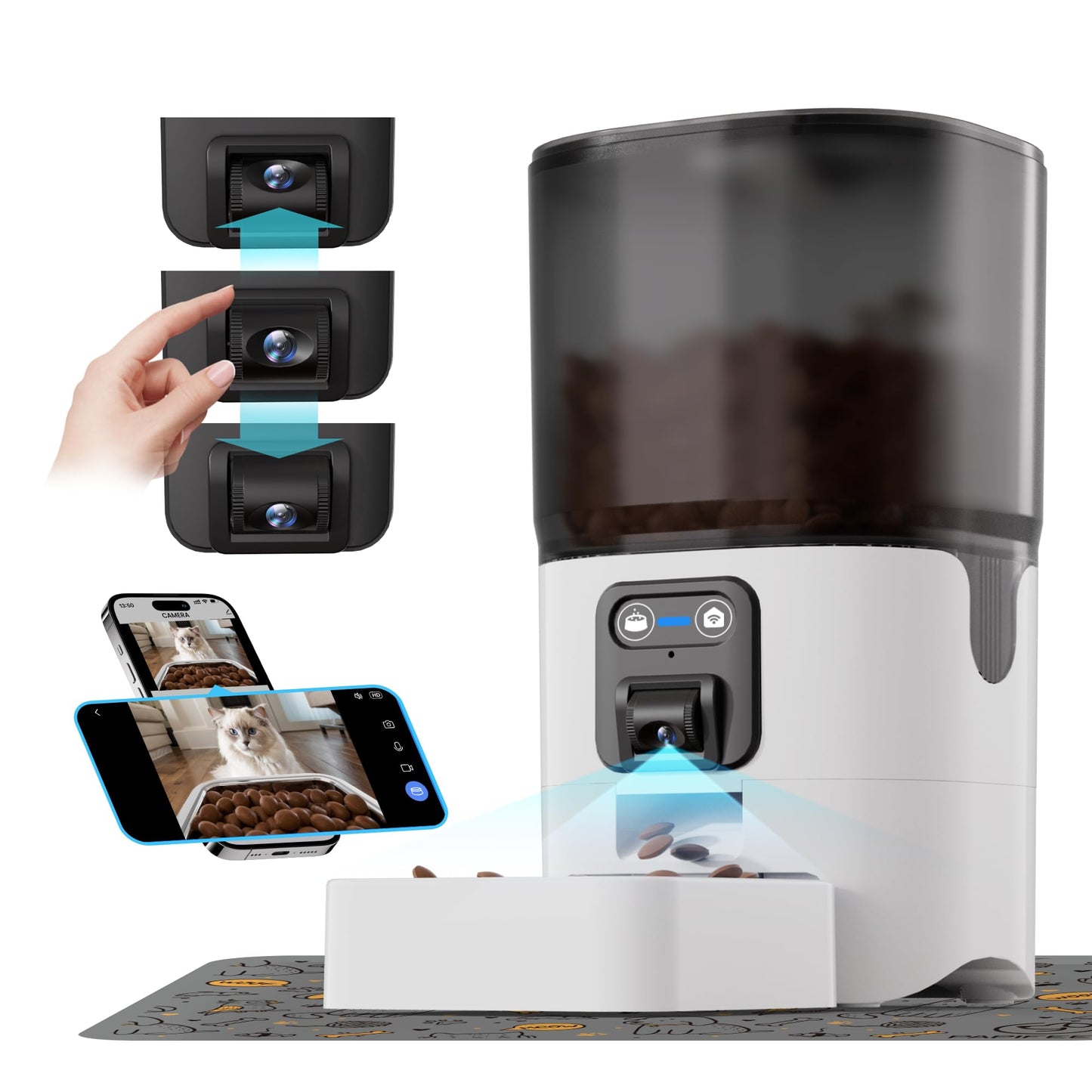 Automatic Cat Feeder with Manual Camera 2.4G WiFi Auto Pet Feeder with VideoAutomatic Cat Food Dispenser with Two-Way AudioDetachable for Easy Clean with Pet Placematfor Small Dog - 6L/25 Cup
