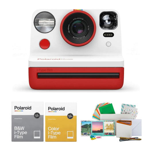 Polaroid Originals Now Viewfinder i-Type Instant Camera (Red) Bundle with Color Instant Film Film Kit and B and W Film (4 Items)