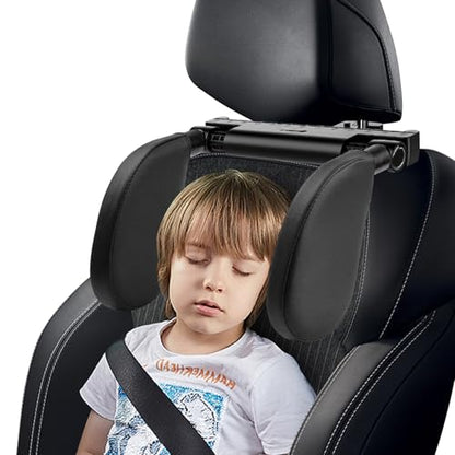 Car Headrest Pillow Road trip Headrest Upgrade 180° Adjustable Retractable U Shaped Car Sleeping Pillow Car Seat Head Neck Support Pillow for Children Adults (Black-New)