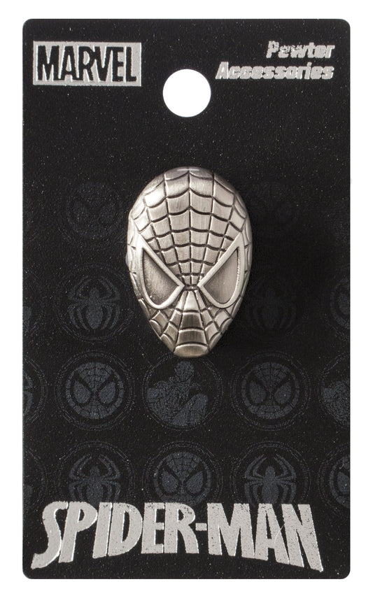 Marvel Spiderman Head Pewter Lapel Pin Silver 1"