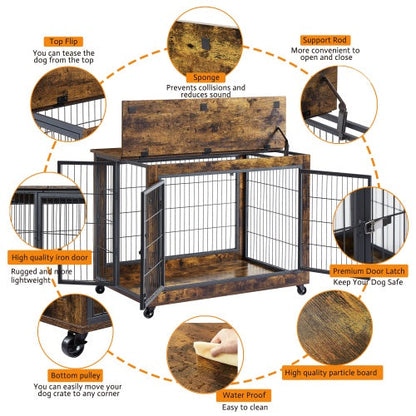 Furniture Double Door Dog Cage Rustic Brown