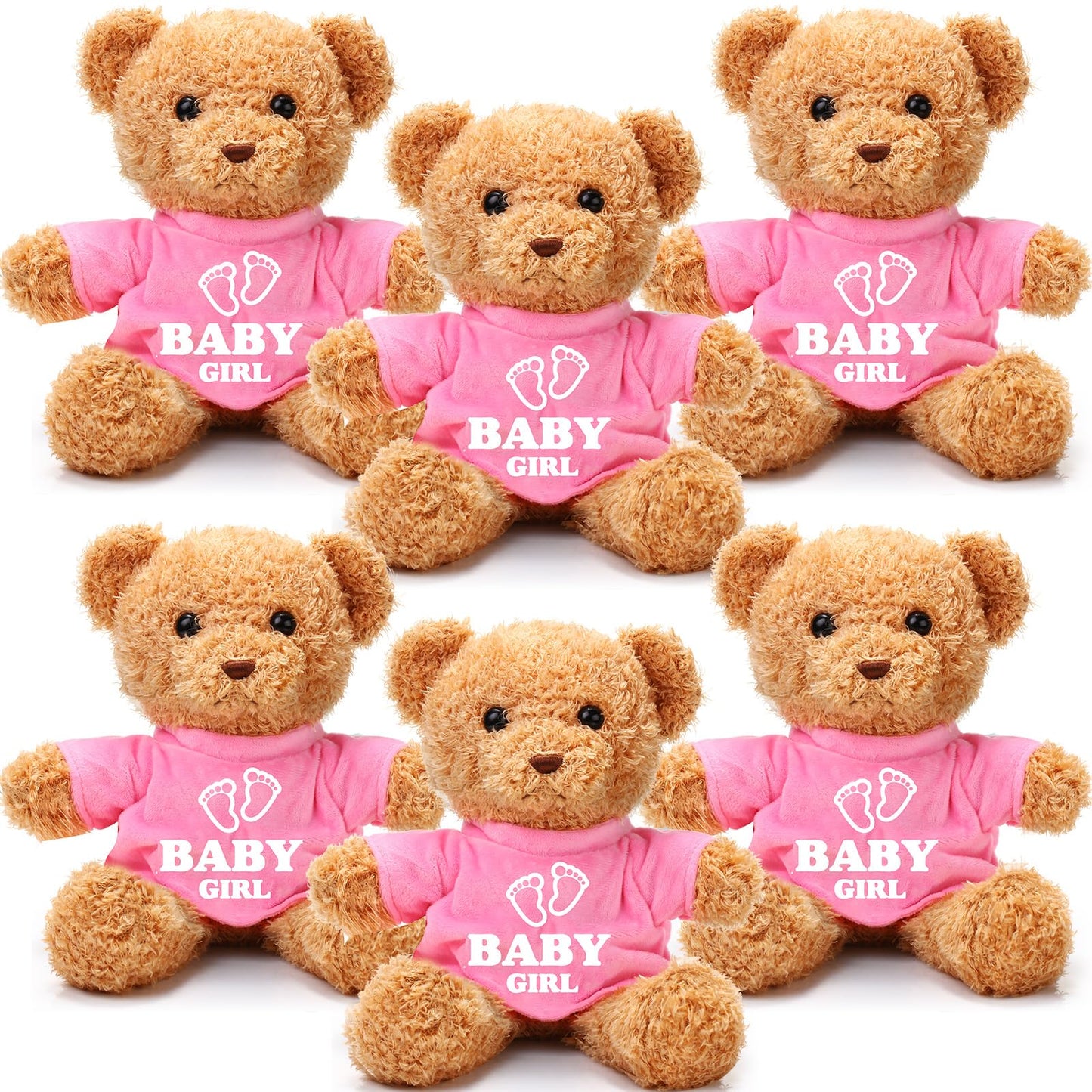 Silipull 6 Pcs Baby Bear Bulk 12 Inch Stuffed Animal Bear Cute T Shirt Plush Bears Toy Gift Fluffy Decorations for Baby Shower Birthday Gender Reveal Party Favors (Baby Girl)