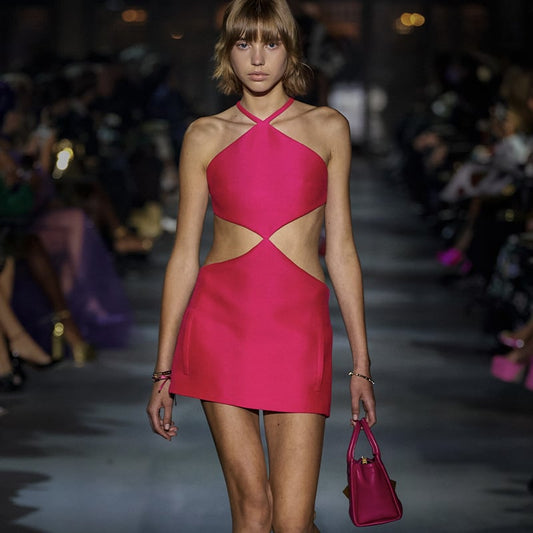 Back Pearl Buckle One-Piece Dress Women Woman