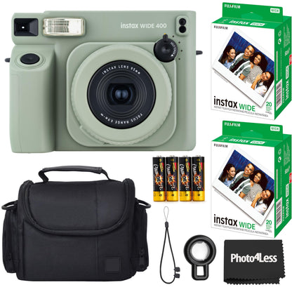 Fujifilm Instax Wide 400 Instant Film Camera (Sage Green) Bundle with Instax Wide Instant Film (40 Sheets) with Accessories Including Protective Carrying Case