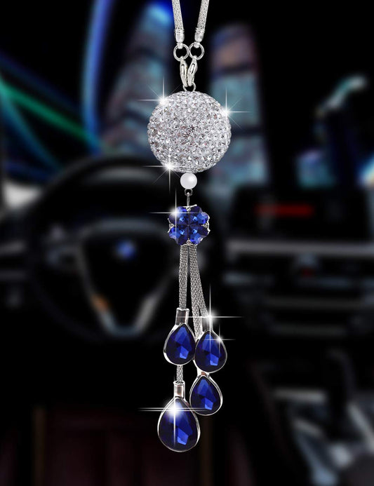 Bling Bling Car Accessories Car Decor Crystal Eye Catcher Ornament Rear View Mirror Crystal Ball Charm Decor (30 mm Clear)(Deep Blue)