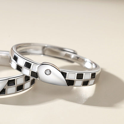 Black and White Checkerboard Couple Ring birthday valentine gift