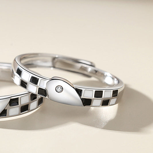 Black and White Checkerboard Couple Ring birthday valentine gift