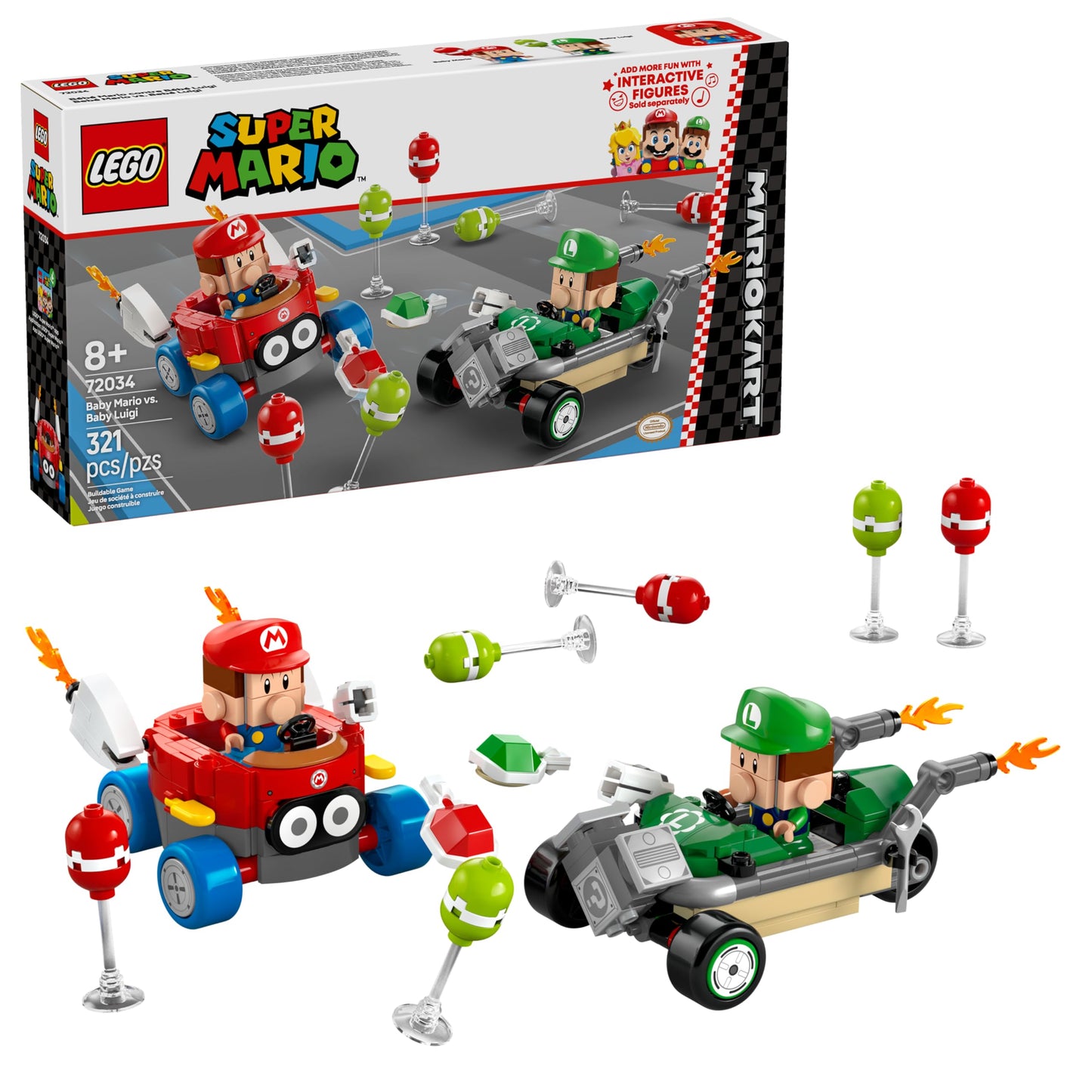 LEGO Super Mario: Mario Kart Baby Mario vs. Baby Luigi - Collectible Toy Building Set for Kids Boys and Girls Ages 8+ - Nintendo Mario Kart Toy for Fans - Gift Idea for Birthdays - 72034
