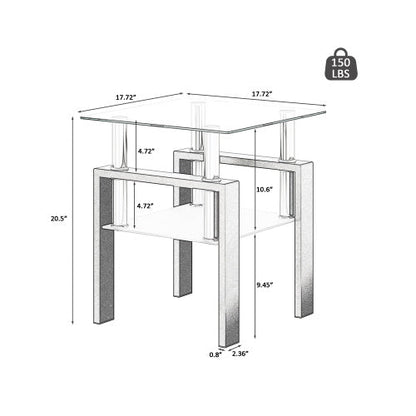 Modern Tempered Glass Tea Table Coffee Table End Table Square Table For Living Room, Transparent Black